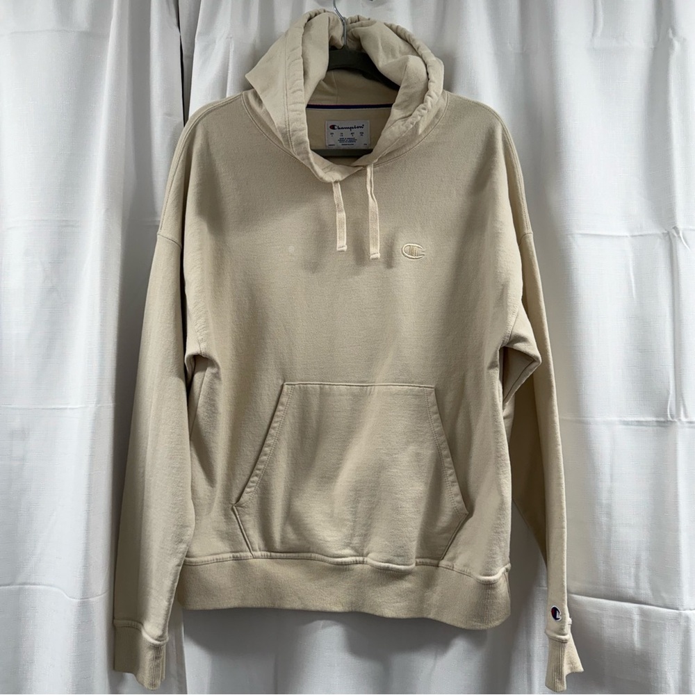 Champion Logo Cream Beige Hoodie Size Large